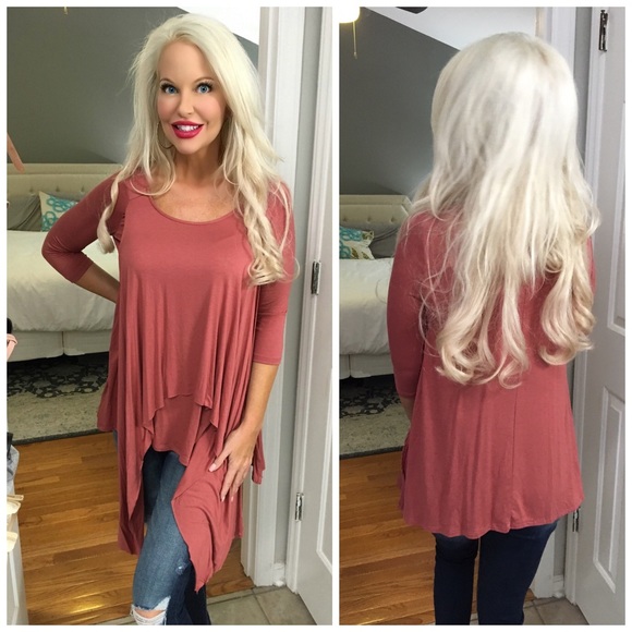 Drape detail shark bite hem layered Salmon tunic! - Picture 3 of 3